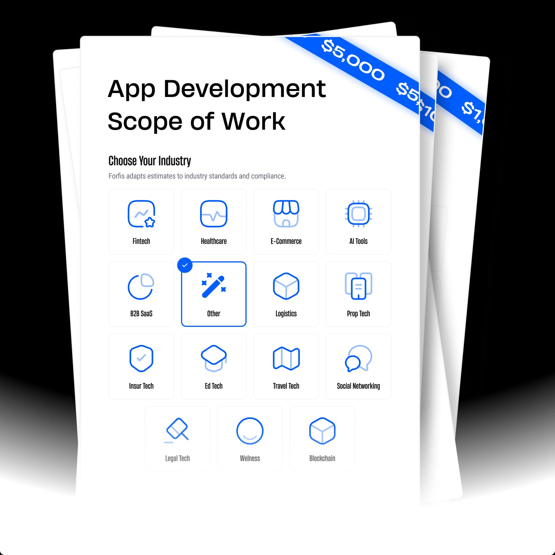 App development scope of work document with industry selection